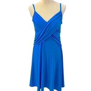 ABS azure blue jersey dress with spaghetti straps. Fit and Flare. Size 10.